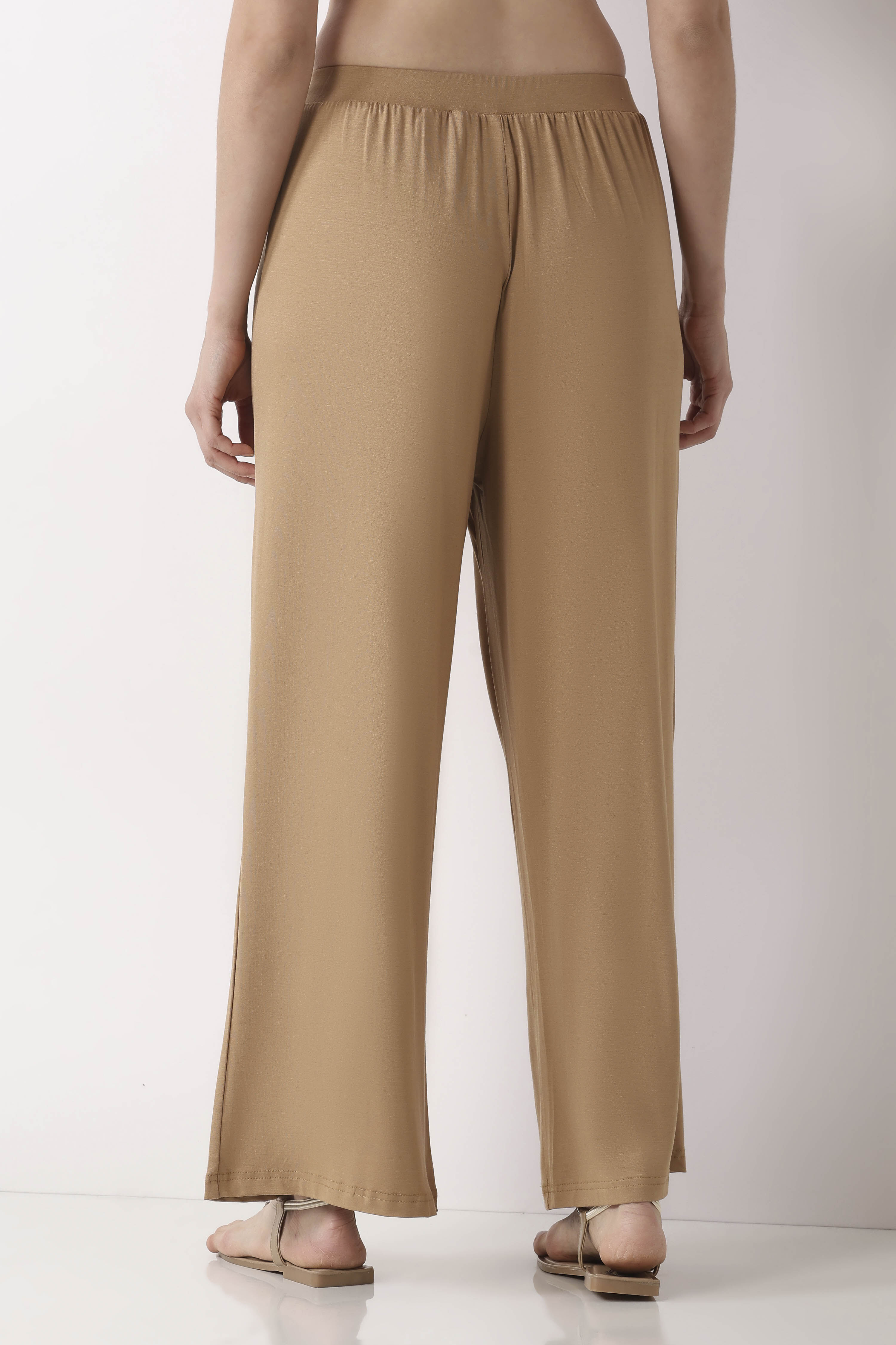 Beige Viscose Rayon Straight Palazzos image number 5