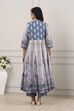 Blue Cotton Floral Printed Anarkali Suit Set image number 4