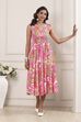 Pink Floral Printed Kalidar Flared Dress image number 5