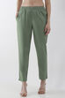 Bottle Green Cotton Solid Fitted Pants image number 4