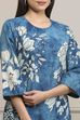 Blue Cotton Floral Printed Straight Kurta Set image number 1