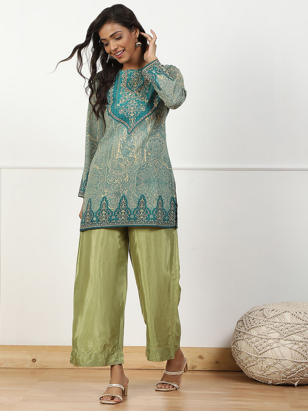 Mint Green Shantoon Straight Palazzo image number 0
