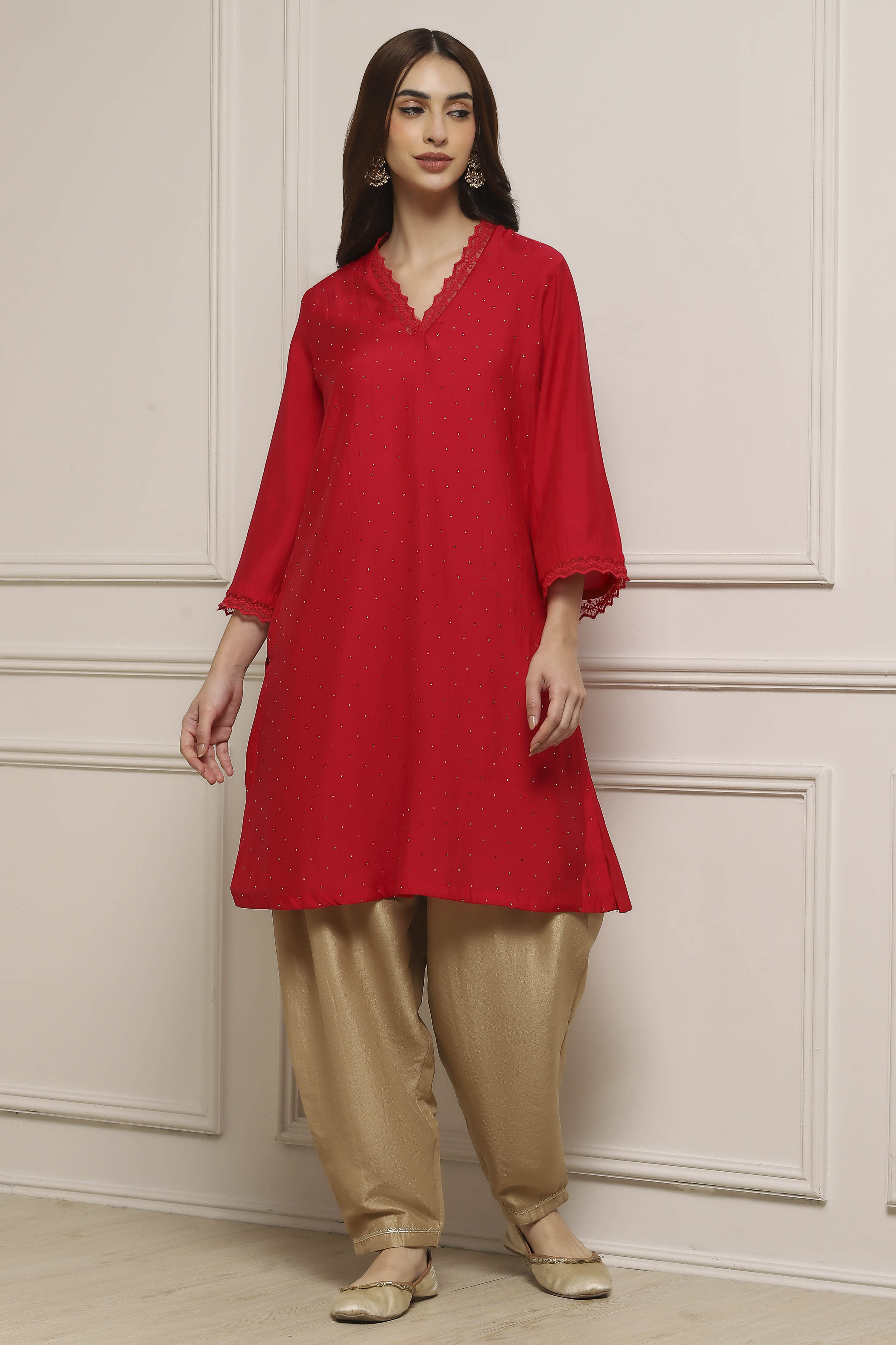 Gold Polyester Salwar image number 0