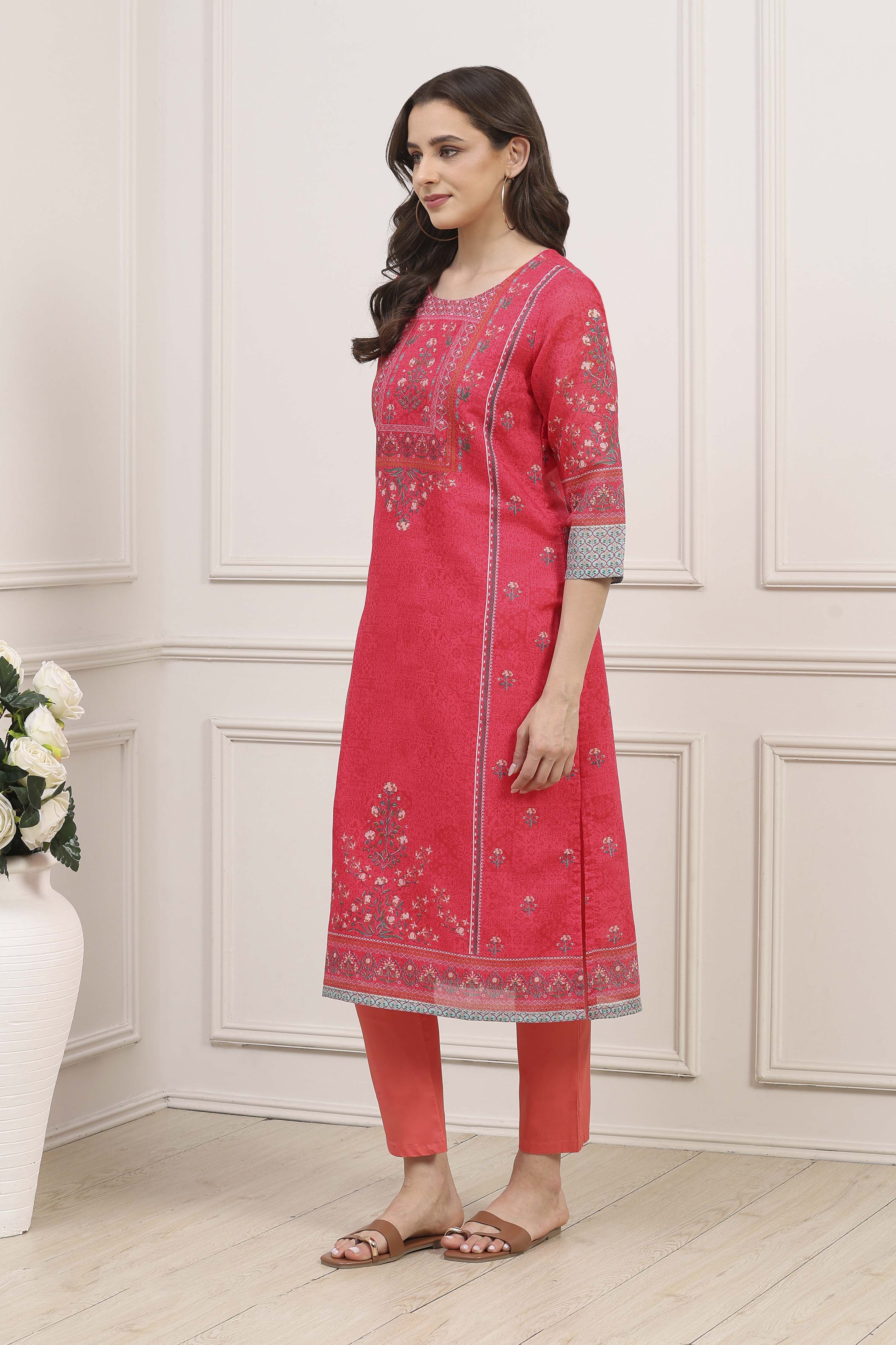Fuchsia A-Line Cotton Kurta image number 2