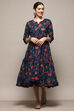 Green & Maroon Cotton Flared Printed Dress image number 5