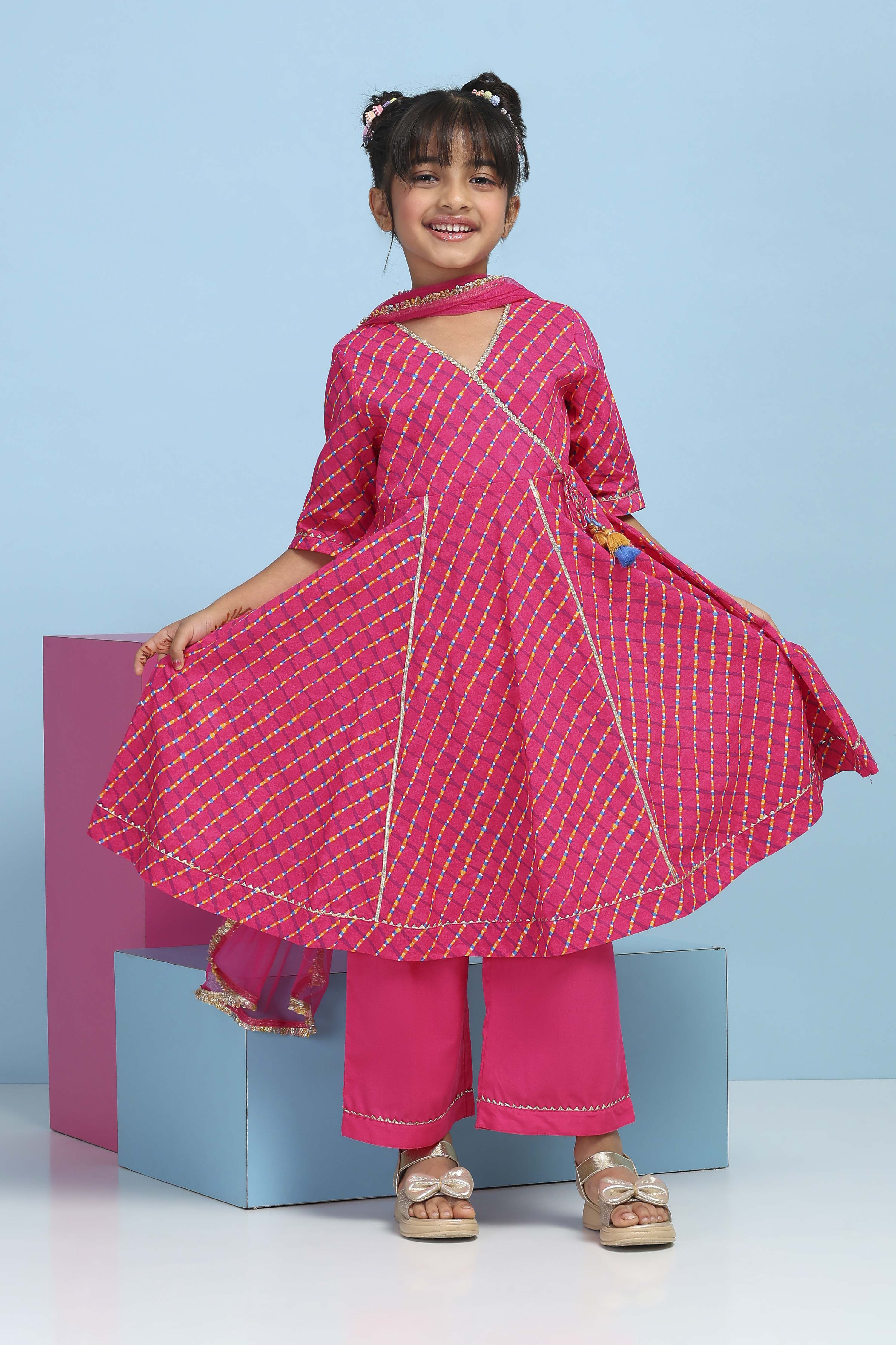 Pink Cotton Printed Anarkali Suit Set image number 6