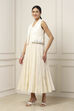 Yellow Cotton Embroidered Tiered Dress With Jacket image number 2
