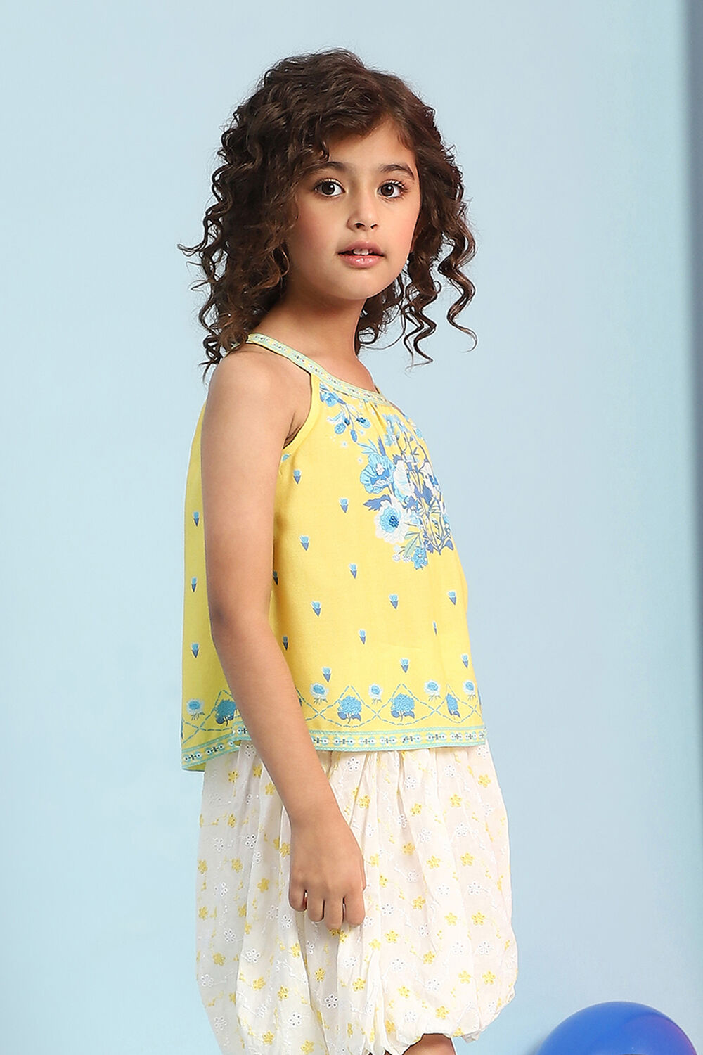 Yellow & White Floral Printed Top image number 4