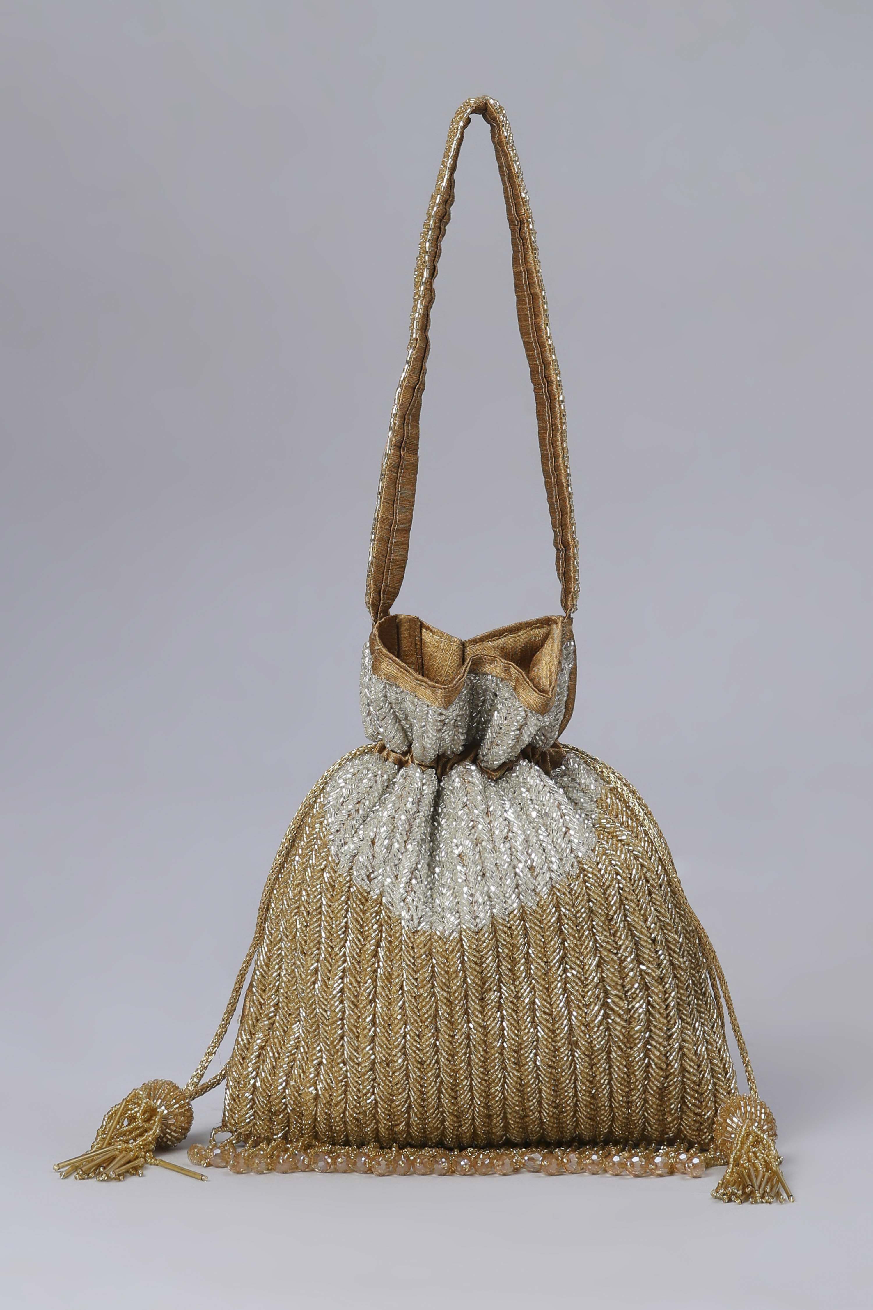 Gold & Silver Toned Fabric Embellished Potli image number 1