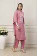 Pink Viscose Floral Embroidered Straight Suit Set image number 5