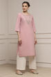 Blue Cotton Solid Straight Kurta image number 4