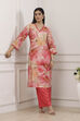 Pink Floral Print Lace Trim Straight Suit Set image number 0