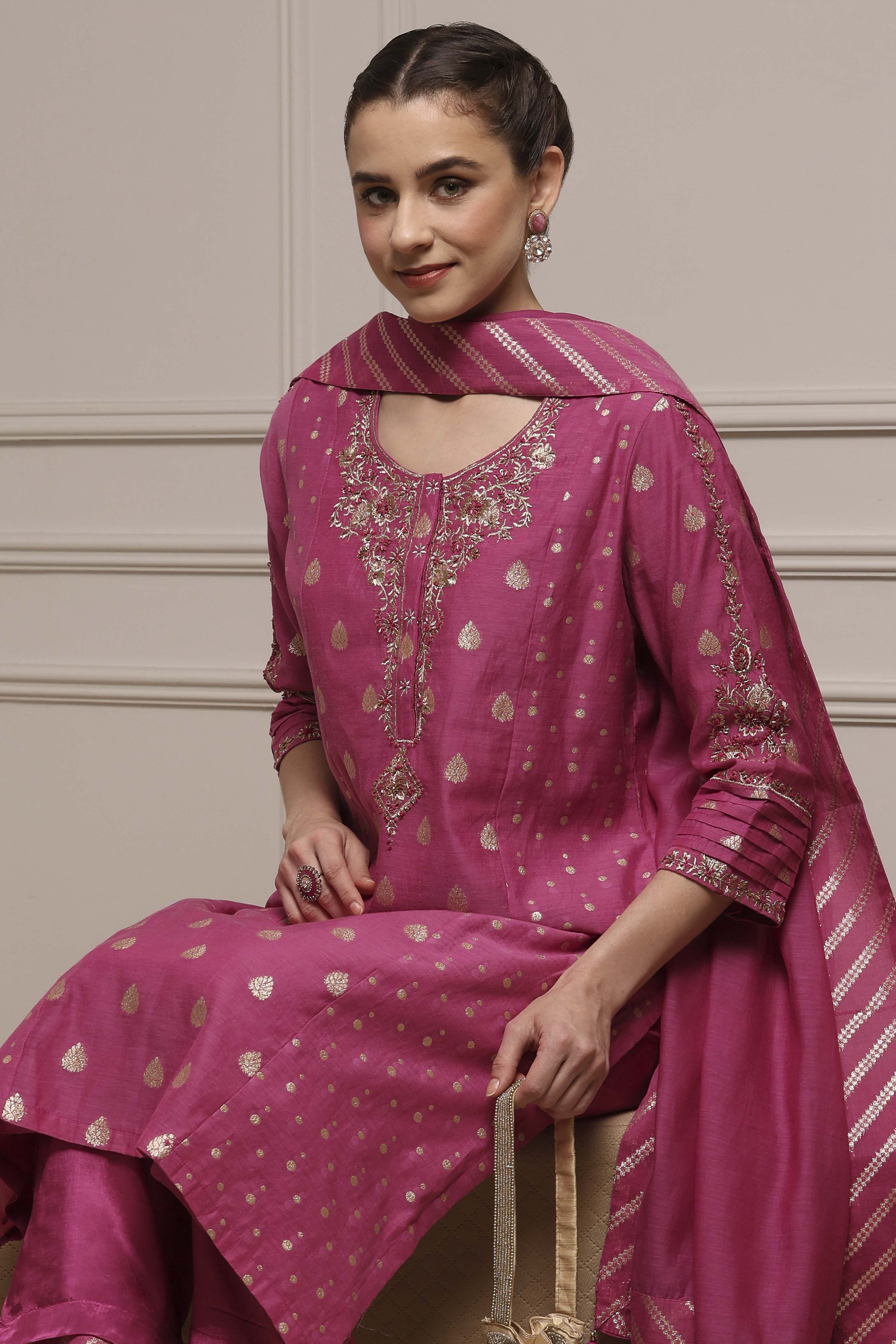 Pink Blend Printed Straight Suit Set image number 7