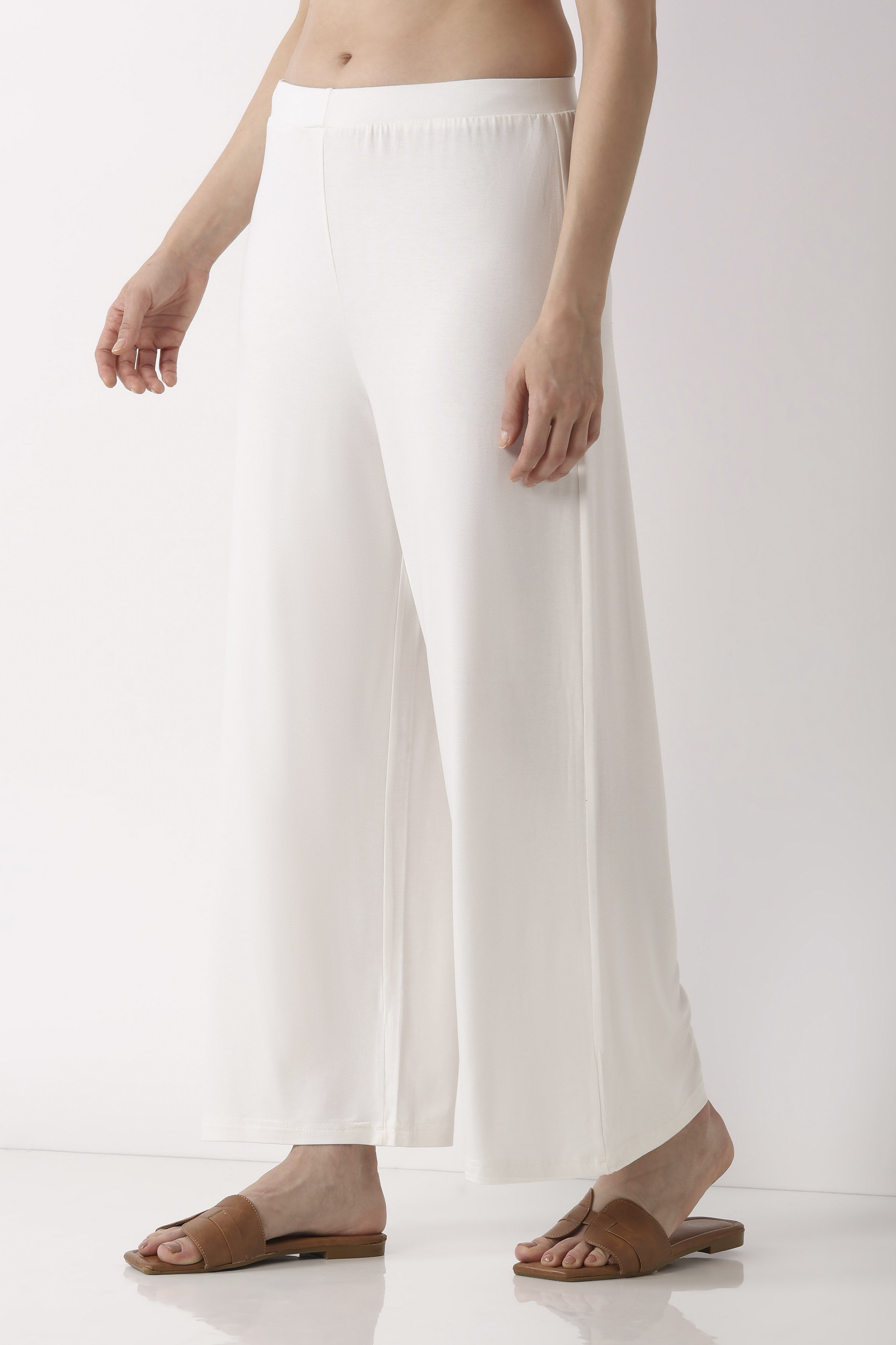 Black Viscose Lycra Relaxed Palazzos image number 2
