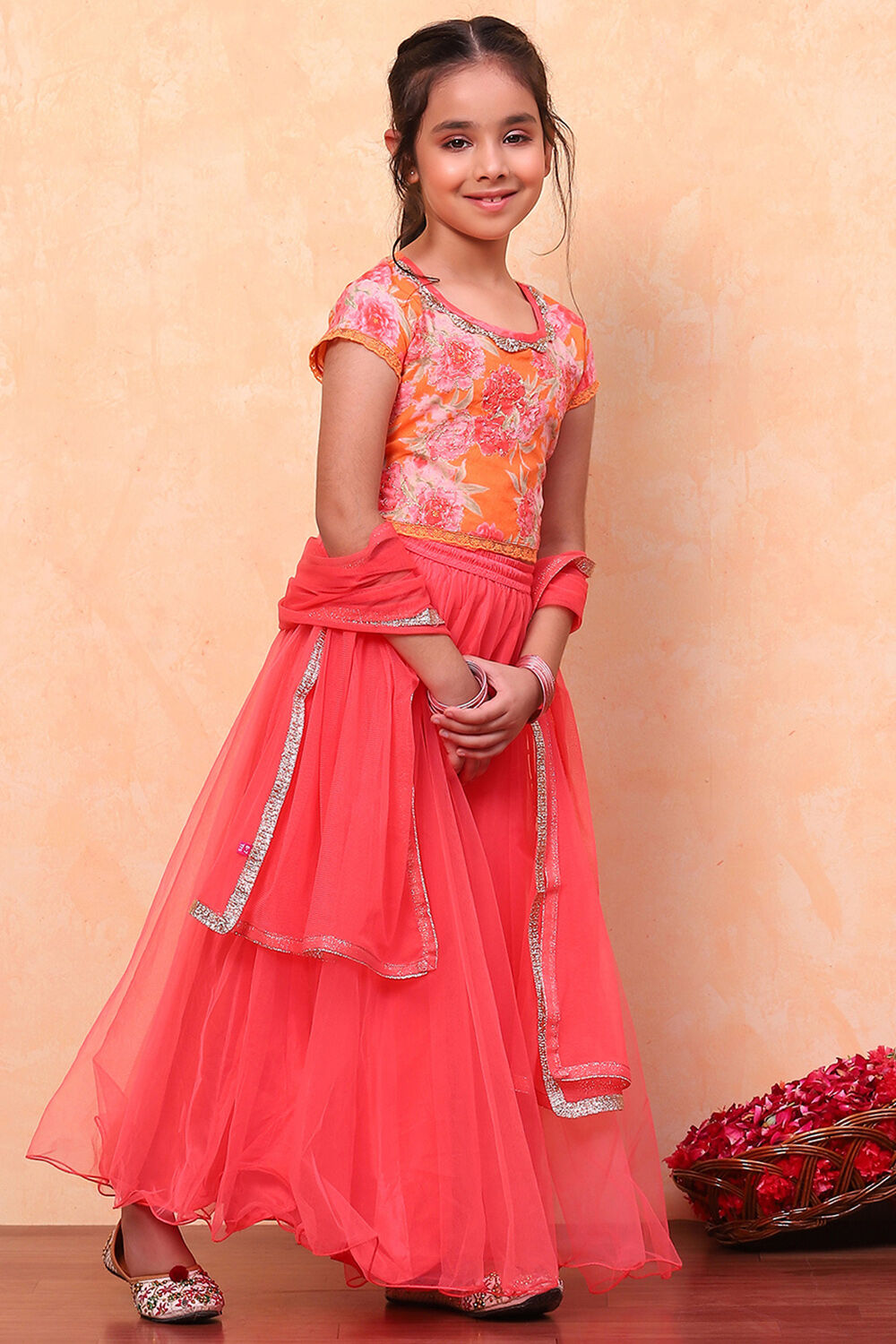 Green Floral Festive Flared Lehenga Set image number 3