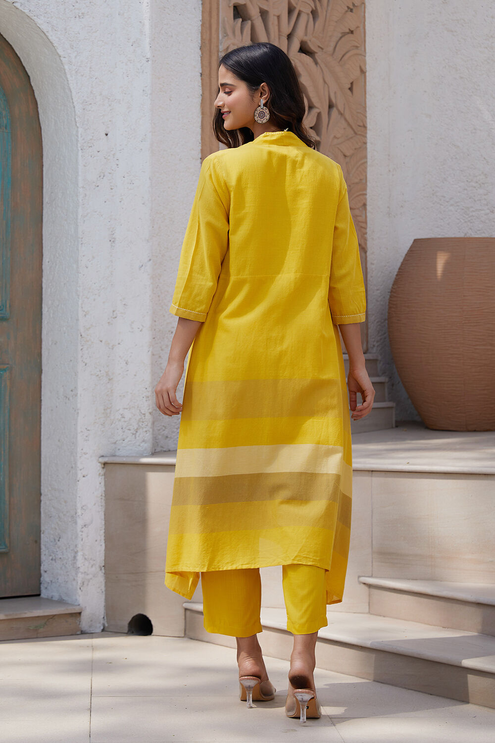 Yellow A-Line Striped Jacket image number 4