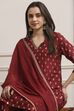 Purple Viscose Dupion Printed Straight Suit Set image number 7