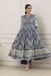 Blue Cotton Paisley & Chevron Printed Anarkali Suit Set image number 6