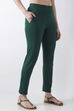 Navy Blue Solid Cotton Lycra Straight Pants image number 3