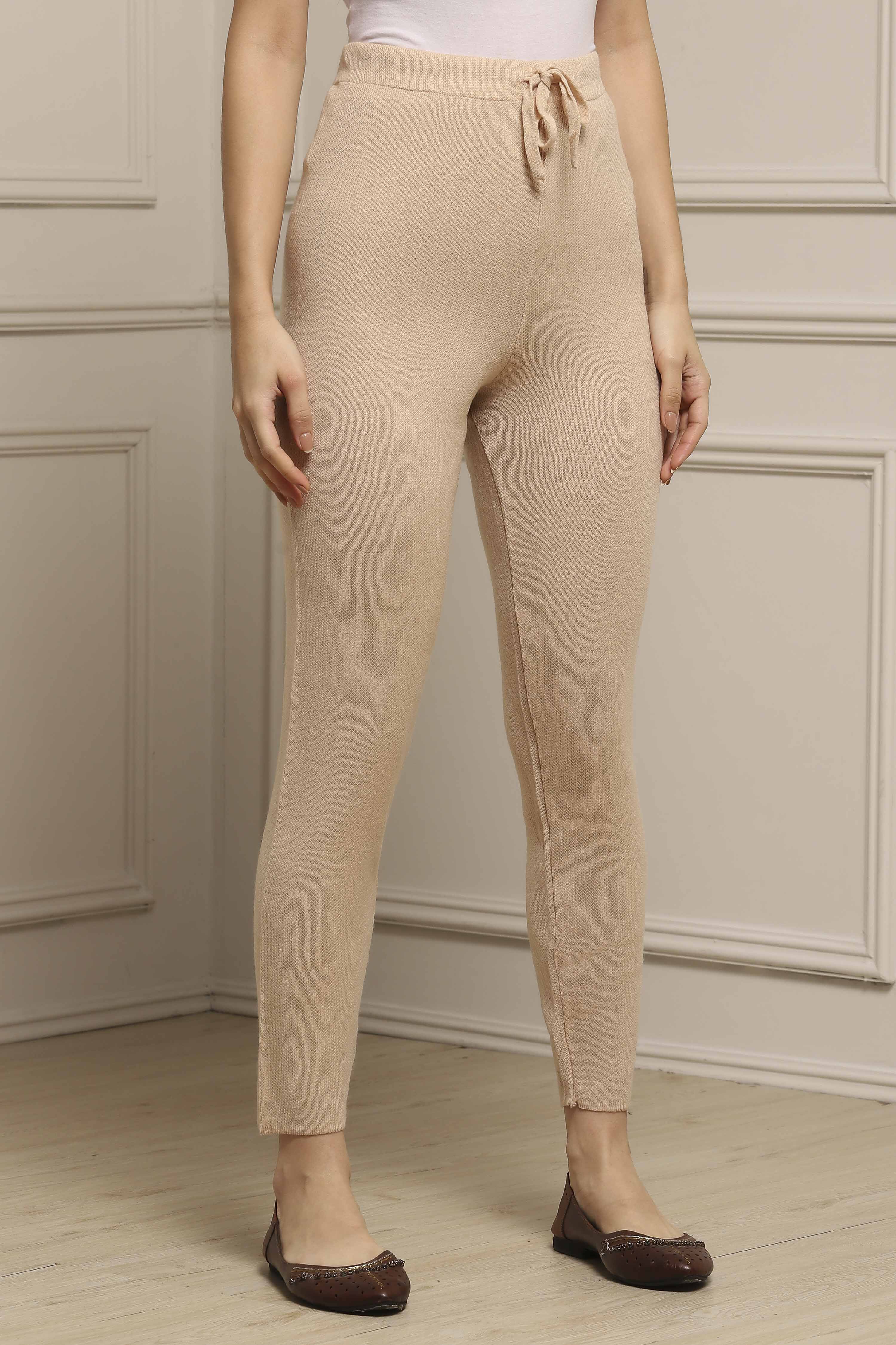Almond Beige Acrylic Winter Pants image number 3