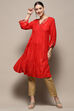 Red Foil Printed Gathered A-Line Kurta