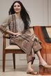 Brown Cotton Printed Straight Suit Set