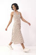 Ivory Cotton Floral Tie-Up Midi A-Line Dress image number 4