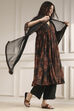 Charcoal Black Printed Gathered Suit Set image number 0