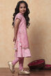 Pink Metallic Print Layered Flared Suit Set image number 5