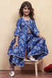 Blue Cotton Printed Tiered Kurta Set