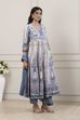 Blue Cotton Floral Printed Anarkali Suit Set image number 3