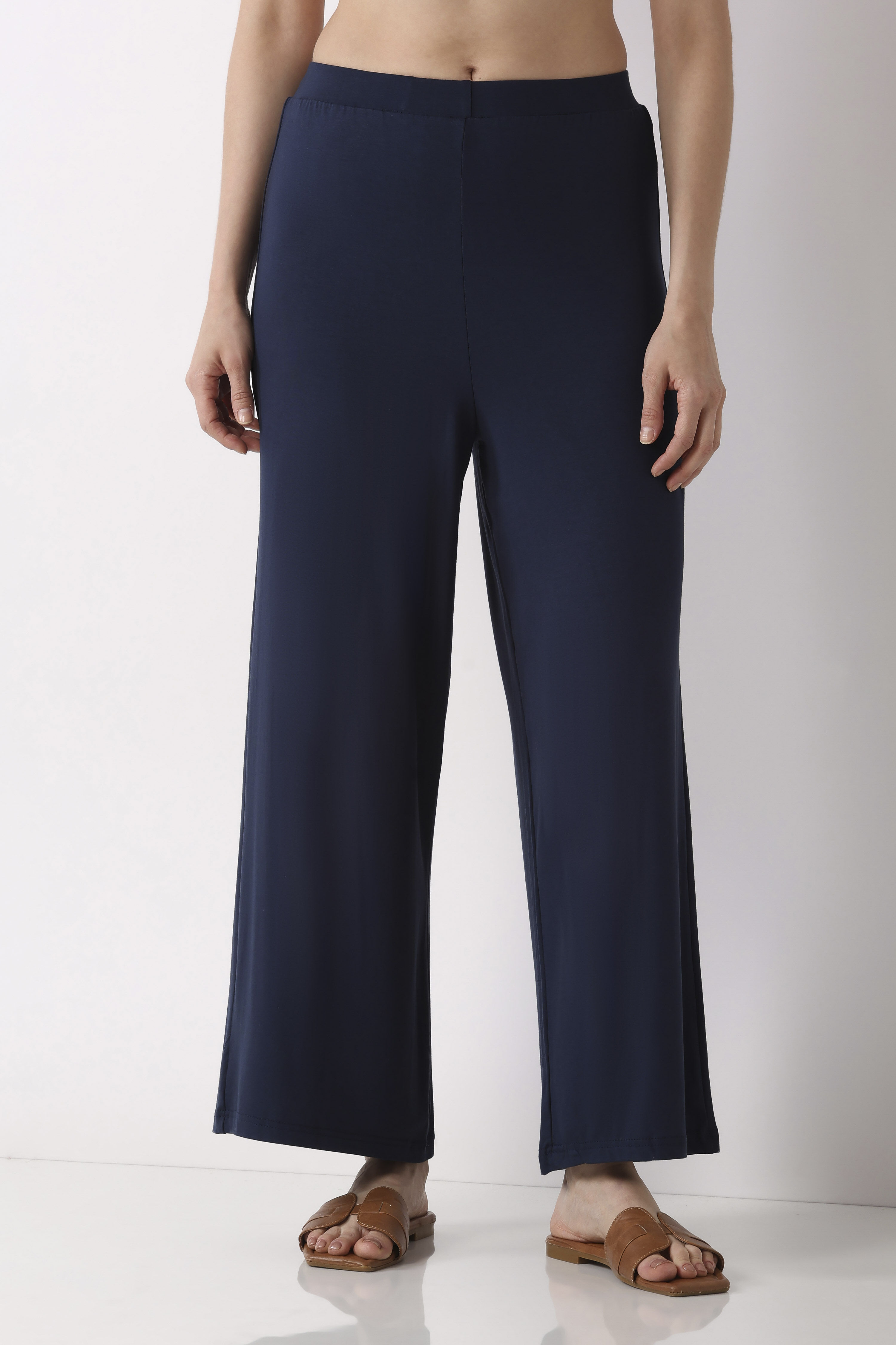 Black Viscose Lycra Relaxed Palazzos image number 4
