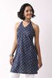 Indigo Cotton Floral Halter Tie-Up Kurti image number 6