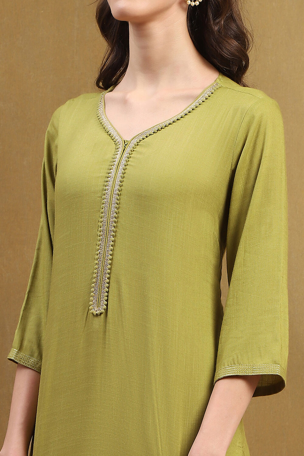 Burnt Orange Solid Regular Fit Straight Kurta image number 1