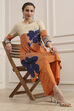 Orange Viscose Rayon Straight Printed Fusion Set