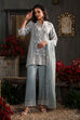 Earthy Blue Chanderi Embroidered Straight Suit Set