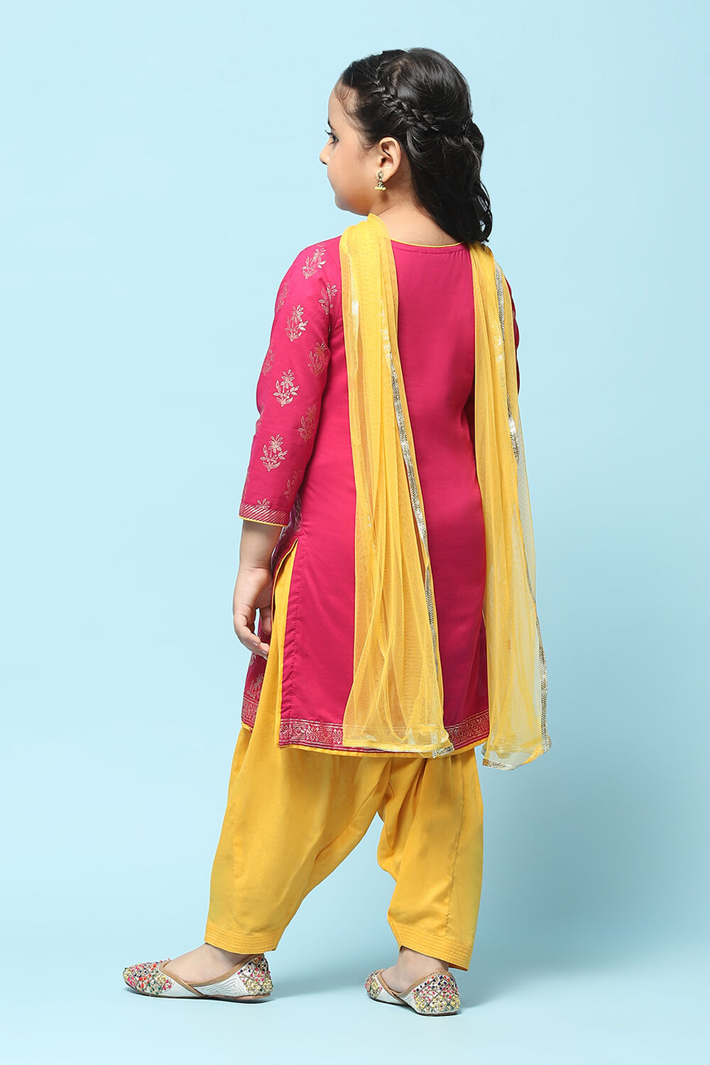 Fuchsia Cotton Straight Printed Kurta Patiala Salwar Suit Set image number 5