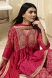 Fuchsia Viscose Floral Printed Peplum Suit Set image number 0
