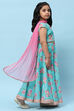Blue Poly Chanderi Floral Printed Flared Lehenga Set image number 6