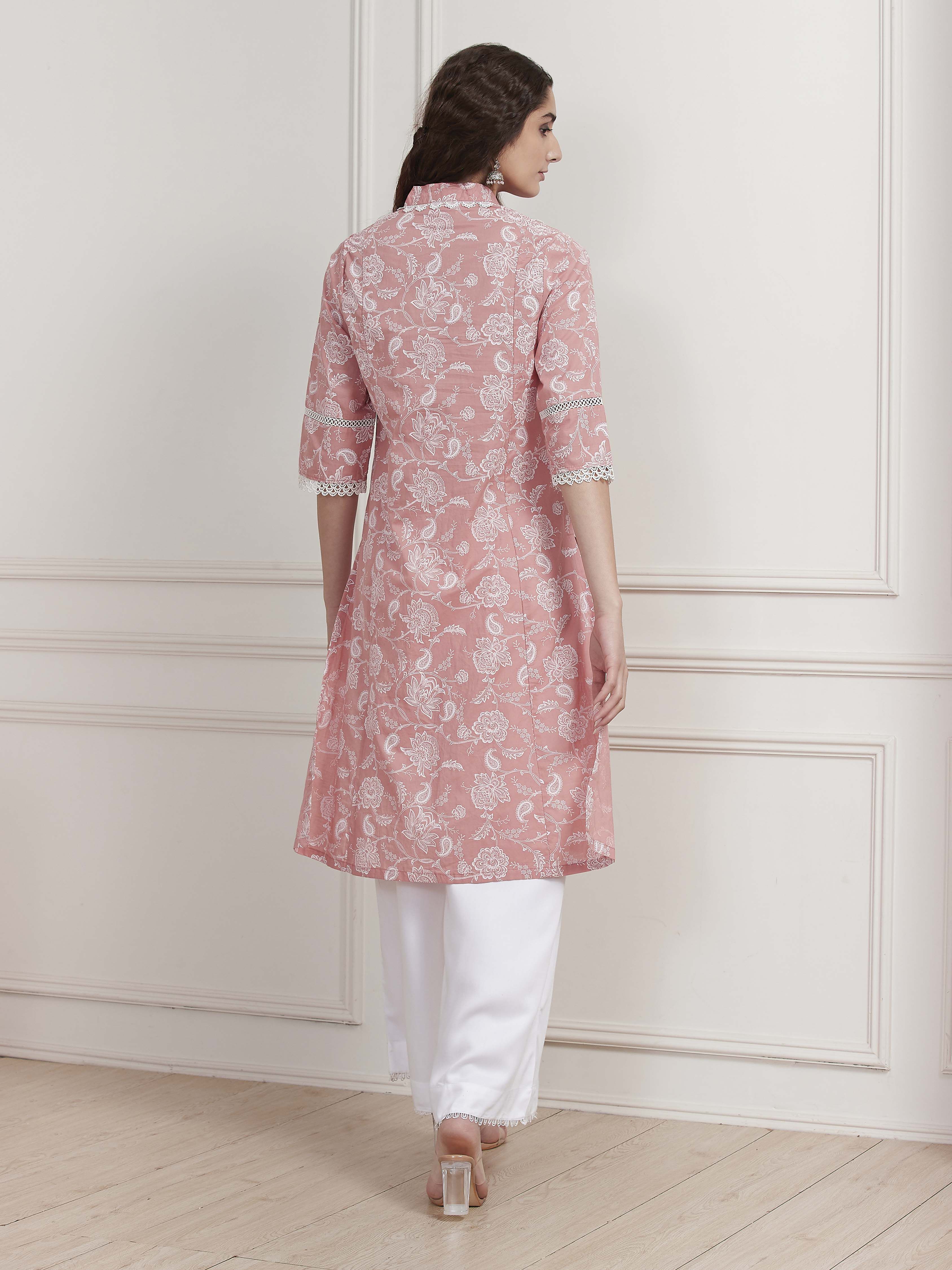Blue Cotton Printed Straight Kurta image number 3
