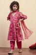 Coral Pink Angrakha Printed Flared Suit Set