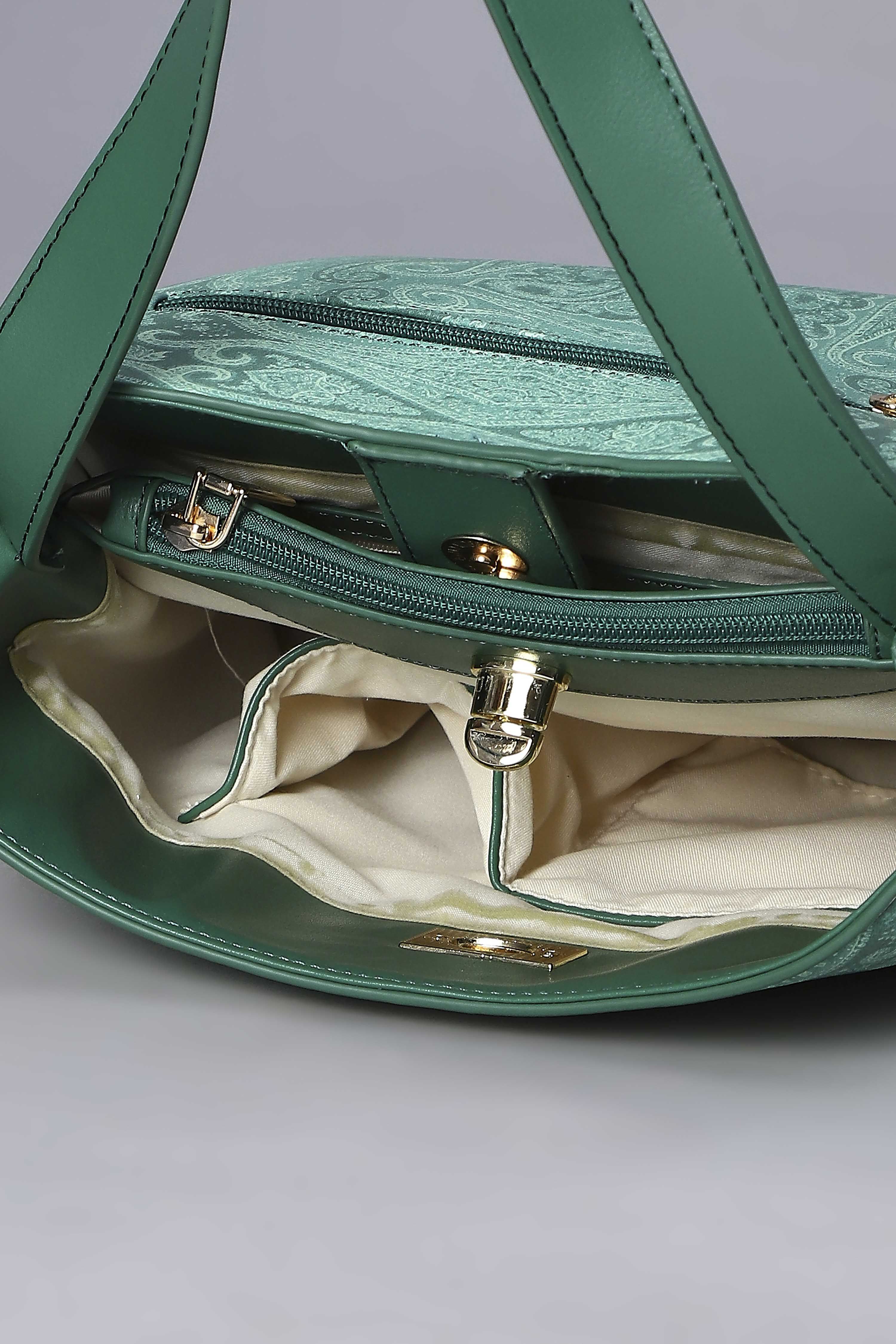 Green PU Paisley Structured Handheld Bag image number 5