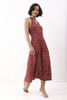 Red Cotton Floral Printed Lace-Up Midi Dress image number 4