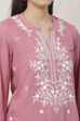 Pink Viscose Floral Embroidered Straight Suit Set image number 1