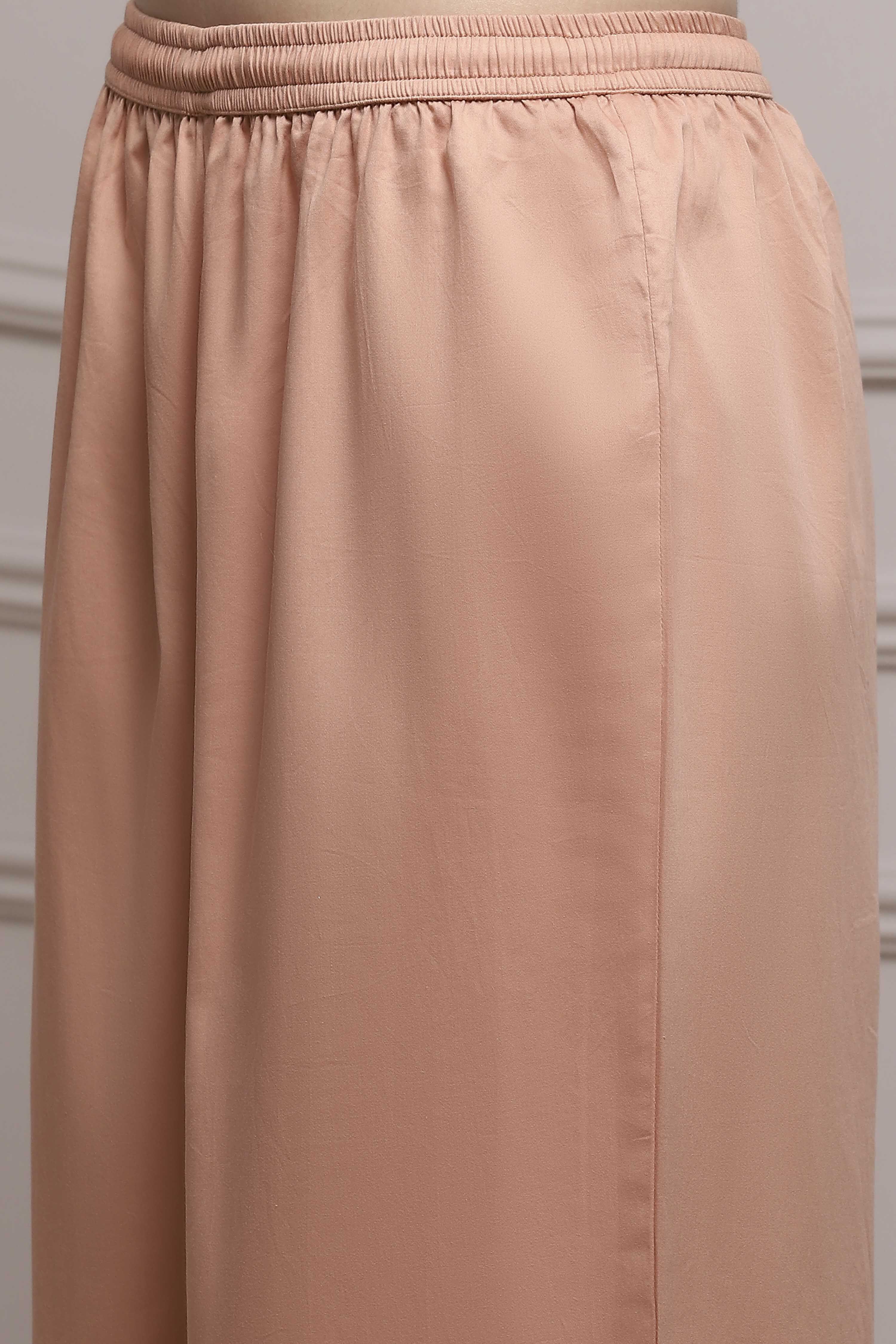 Blush Peach Cotton Tissue Embroidered Dyed Kalidar Suit Set image number 2