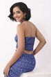 Royal Blue Cotton Abstract Smocked Back Crop Top image number 2