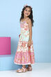 Pink Cotton All-Over Floral Tiered Flared Dress image number 2