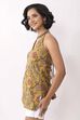 Mustard Cotton Floral Halter Lace-Up Kurti image number 2