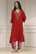 Purple Satin Solid Kaftan-Style Kurta Set image number 6