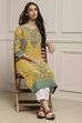 Yellow Cotton Printed Straight Kurta